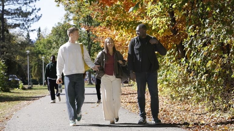 Étudiants qui marchent sur le campus